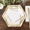 25 White 9" Hexagon Paper Salad Dinner Plates Gold Trim Tableware